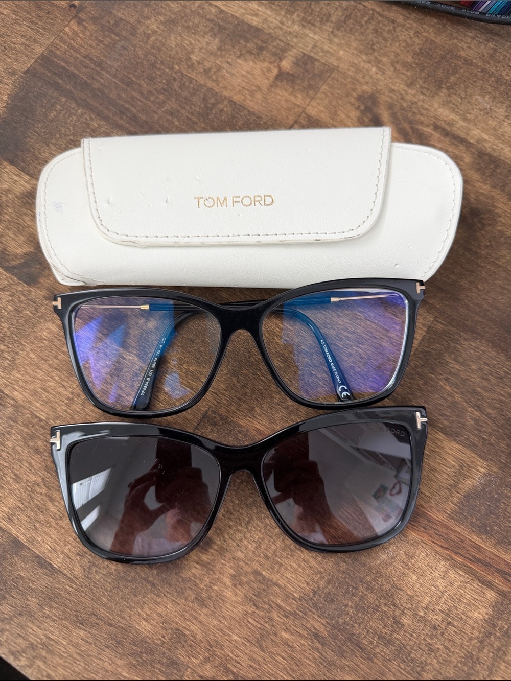 Tom Ford Black Women's Glasses & clip on Sunglasses Set with White Case